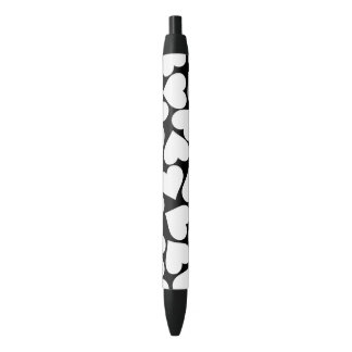 Caneta Preta Padrão de Coração Simples, Branco e Preto