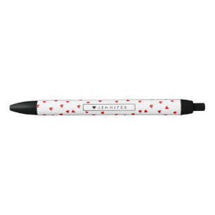 Caneta Preta Padrão de Coração Vermelho Whimsical Personaliz