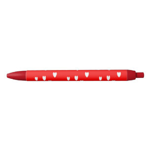 Caneta Preta Padrão de corações brancos em vermelho