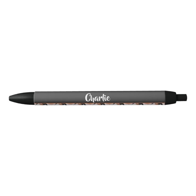 Caneta Preta Padrão de coroa de nome personalizado (Frente)
