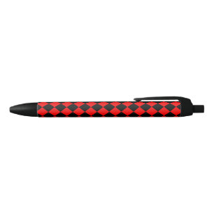 Caneta Preta Padrão de Diamante Xadrez Vermelho e Preto