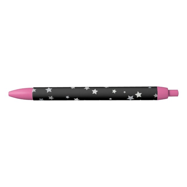 Caneta Preta Padrão de Estrelas Prateadas Cujas | Qualquer cor  (Frente)