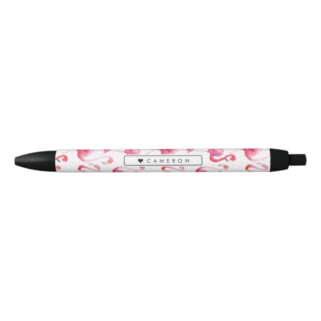 Caneta Preta Padrão de Flamingo Rosa de Água Personalizado (Frente)