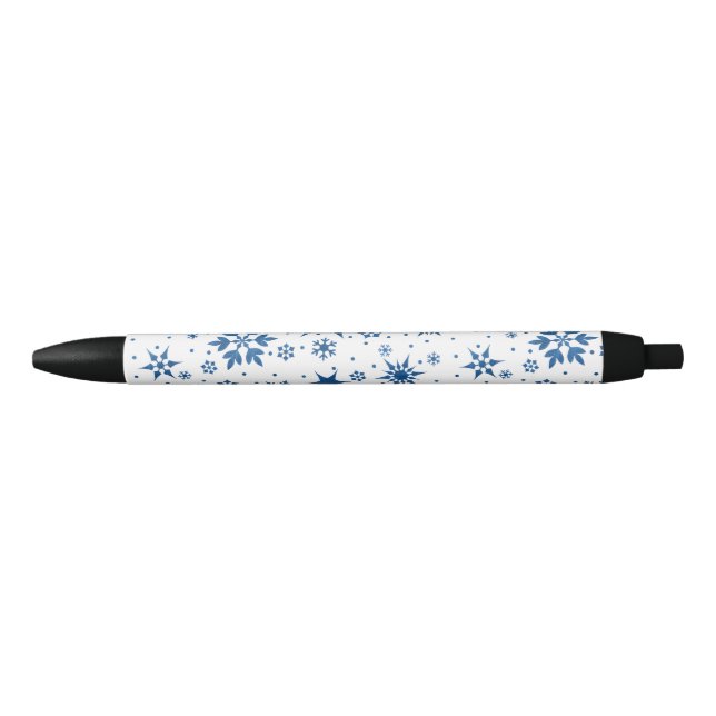 Caneta Preta Padrão de Floco de Neve Azul (Frente)
