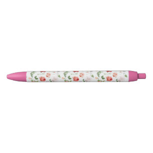 Caneta Preta Padrão de Flor, Rosa