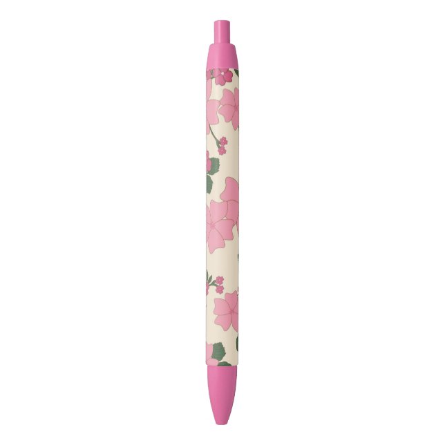 Caneta Preta Padrão de Flor Rosa Fofa Feminina (Frente Vertical)