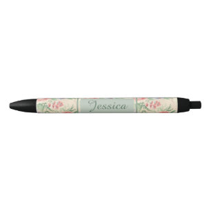 Caneta Preta Padrão de Flor Rosa Rosa Rosa Rosa Vintage Persona