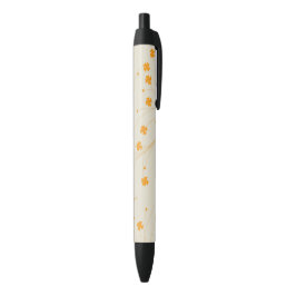 Caneta Preta Padrão de Flor Y2K 70s do Orange Beige Retro