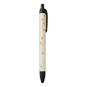 Caneta Preta Padrão de Flor Y2K 70s do Orange Beige Retro