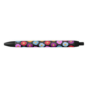 Caneta Preta Padrão de flores coloridas
