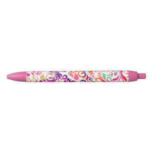 Caneta Preta Padrão de flores coloridas clássicas fofas