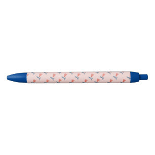 Caneta Preta Padrão de Flores de Coral Macio e Folhas Azuis
