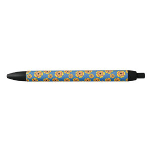 Caneta Preta Padrão de Flores de Laranja Amarelo