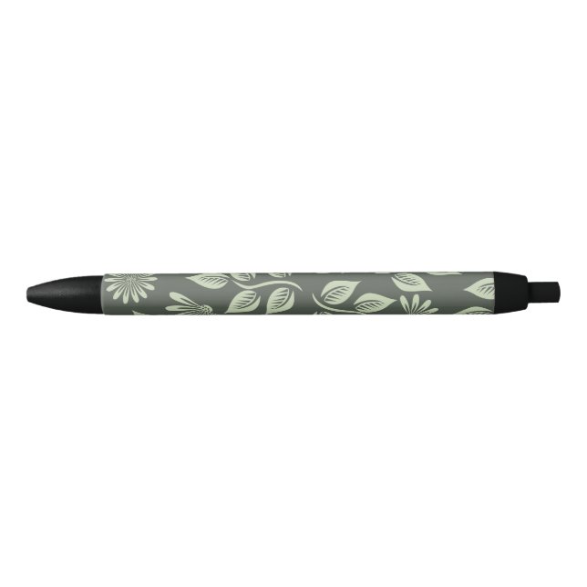 Caneta Preta Padrão de Flores de Mola (Frente)