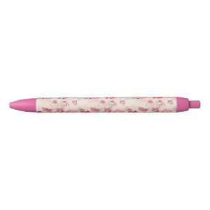 Caneta Preta Padrão de flores modernas cor-de-rosa fofo