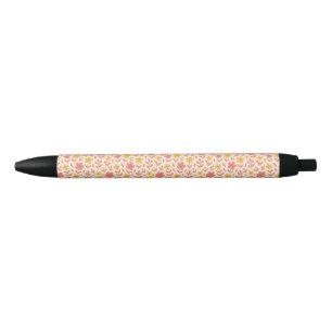 Caneta Preta Padrão de flores rosa e amarela