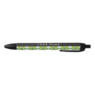 Caneta Preta Padrão de Folhas, Folhas Verdes, Seu Nome