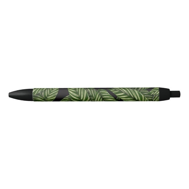 Caneta Preta Padrão de Folhas Tropicais (Frente)