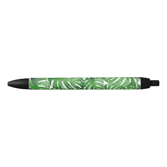 Caneta Preta Padrão de Folhas Tropicais de Monstera de Aquarela (Frente)