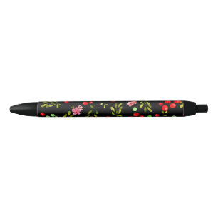Caneta Preta Padrão de Frutas Vermelhas