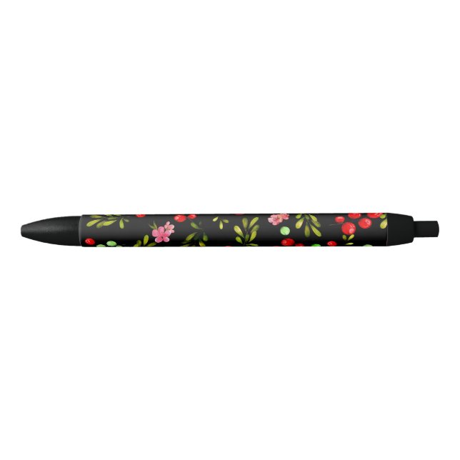 Caneta Preta Padrão de Frutas Vermelhas (Frente)