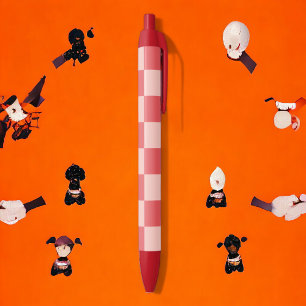 Caneta Preta Padrão de Gingham Vermelhos Rosa Verificado