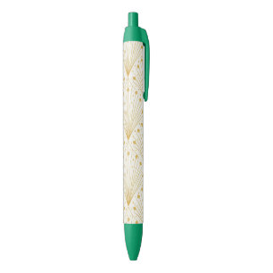 Caneta Preta Padrão de leque Deco em dourado e branco