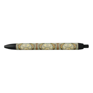 Caneta Preta Padrão de Lírio com Inseto em Art Nouveau na cor V
