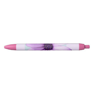 Caneta Preta padrão de margarida listrada de azul e roxo