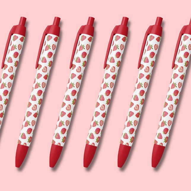Caneta Preta Padrão de morango (Cute strawberry pens, perfect for back to school, home office or kids party favors.)
