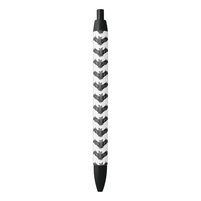 Caneta Preta Padrão de Morcego Gótico Preto e Branco (Frente Vertical)