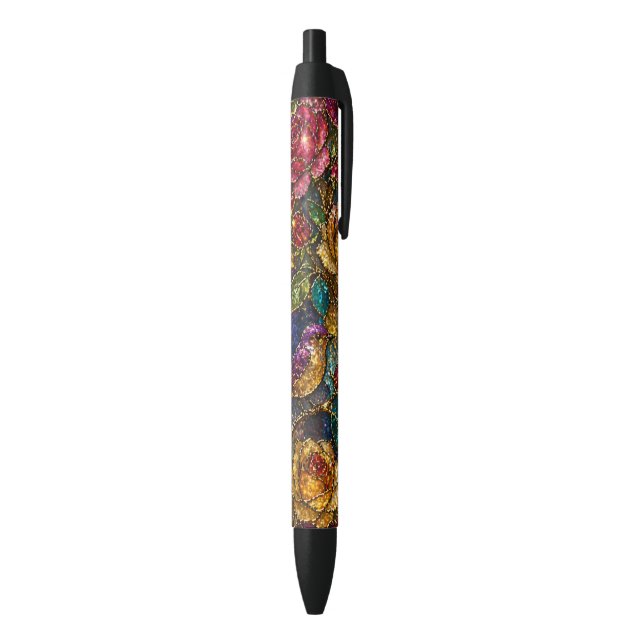 Caneta Preta Padrão de Pássaros Florais da Galáxia (parte de inferior (Vertical))