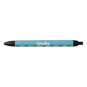 Caneta Preta Padrão de pavão de nome personalizado