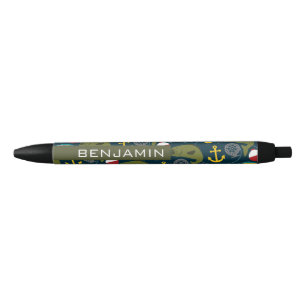 Caneta Preta Padrão de pesca desportiva com nome personalizado