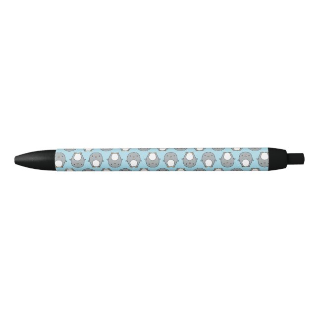Caneta Preta Padrão de Pinguim Azul Bebê (Frente)