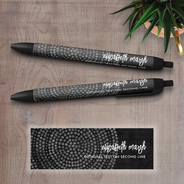 Caneta Preta Padrão de Ponto de Boho Moderno com nome de script (Personalized Writing pen - Add Name and other text to this custom design)