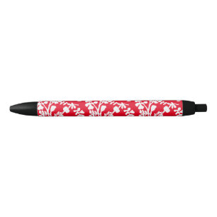 Caneta Preta Padrão De Repetição Floral Vermelho E Branco