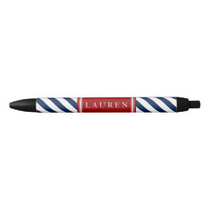 Caneta Preta Padrão de Stripes Azul e Vermelho