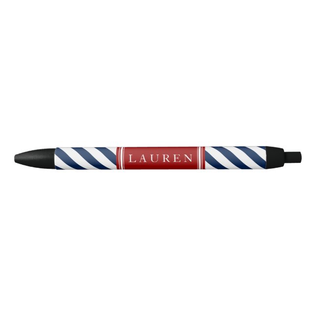 Caneta Preta Padrão de Stripes Azul e Vermelho (Frente)