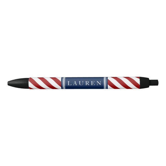 Caneta Preta Padrão de Stripes Vermelho e Azul (Frente)