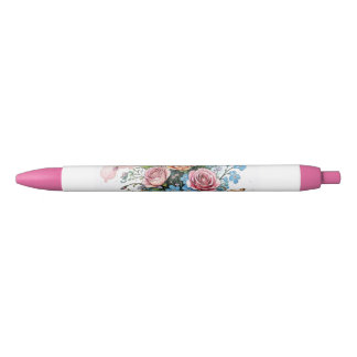 Caneta Preta Padrão de Vinha Floral - Molho de Aquarela Arte Bo