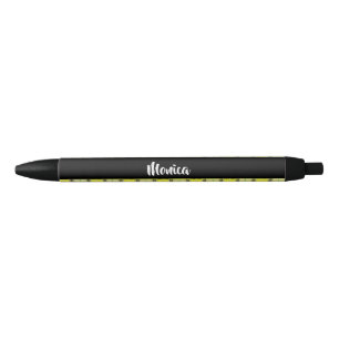 Caneta Preta Padrão de xadrez amarelo do nome personalizado