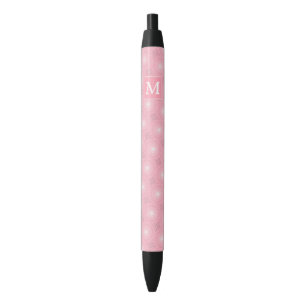 Caneta Preta Padrão dos círculos cor-de-rosa monograma