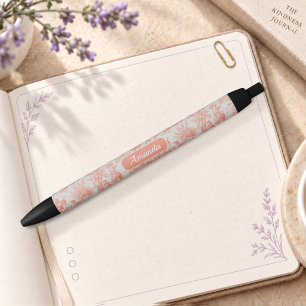 Caneta Preta Padrão Elegante de Toile de Jouy Francês Laranja