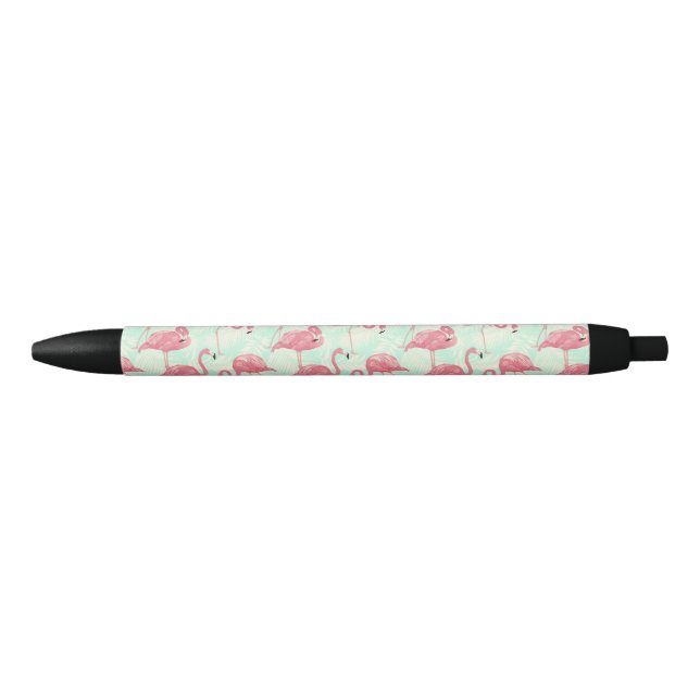 Caneta Preta Padrão Flamingo Pink Elegante de Chic (Frente)