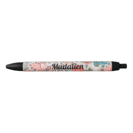 Caneta Preta Padrão floral clássico personalizado bonito Paisle