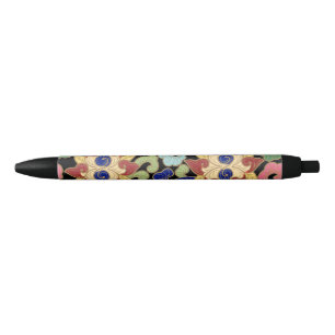Caneta Preta Padrão Floral Colorido de Chinoiserie sobre Preto