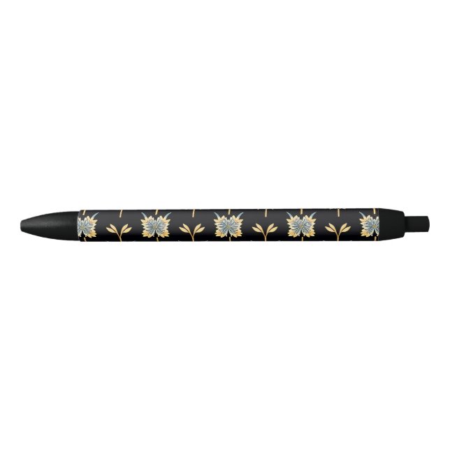 Caneta Preta Padrão Floral Com Flores Amarelas (Frente)