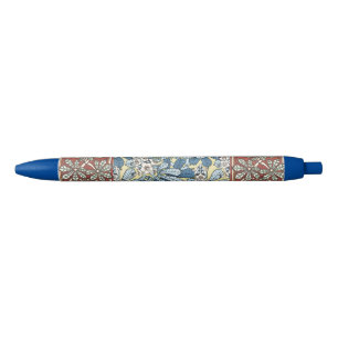 Caneta Preta Padrão Floral de Castanheira Art Nouveau Antigo