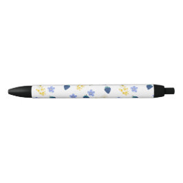 Caneta Preta Padrão Floral de Flor Silvestre e Amora
